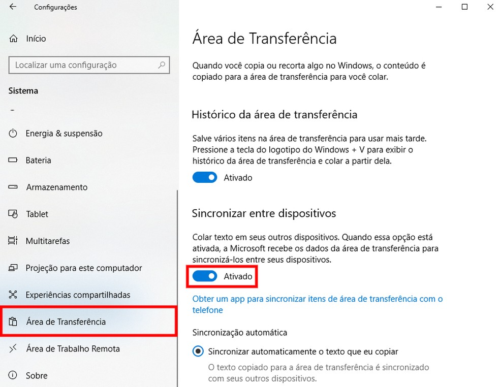 como usar a área de transferência inteligente