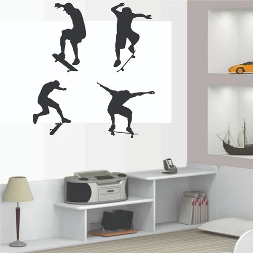 decoração de quarto com skate na parede