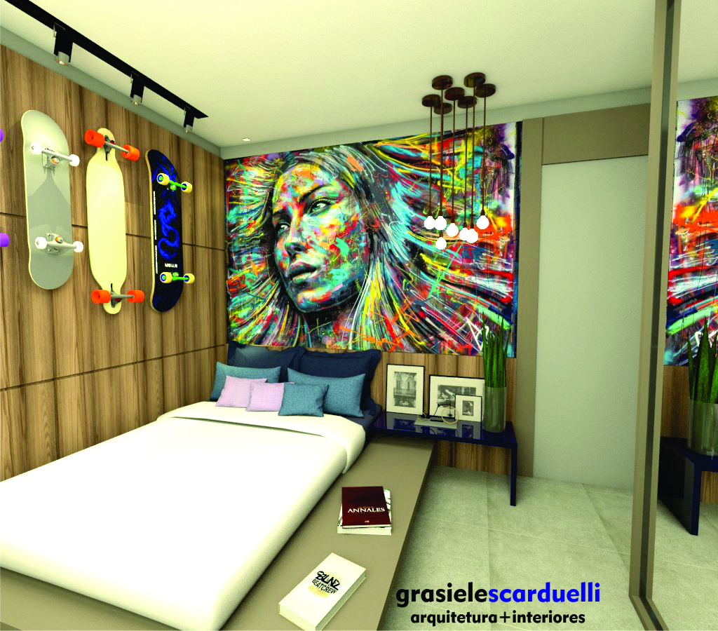 decoração de quarto com skate na parede