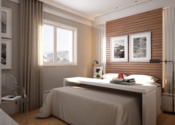 decoração de quarto com teto de madeira