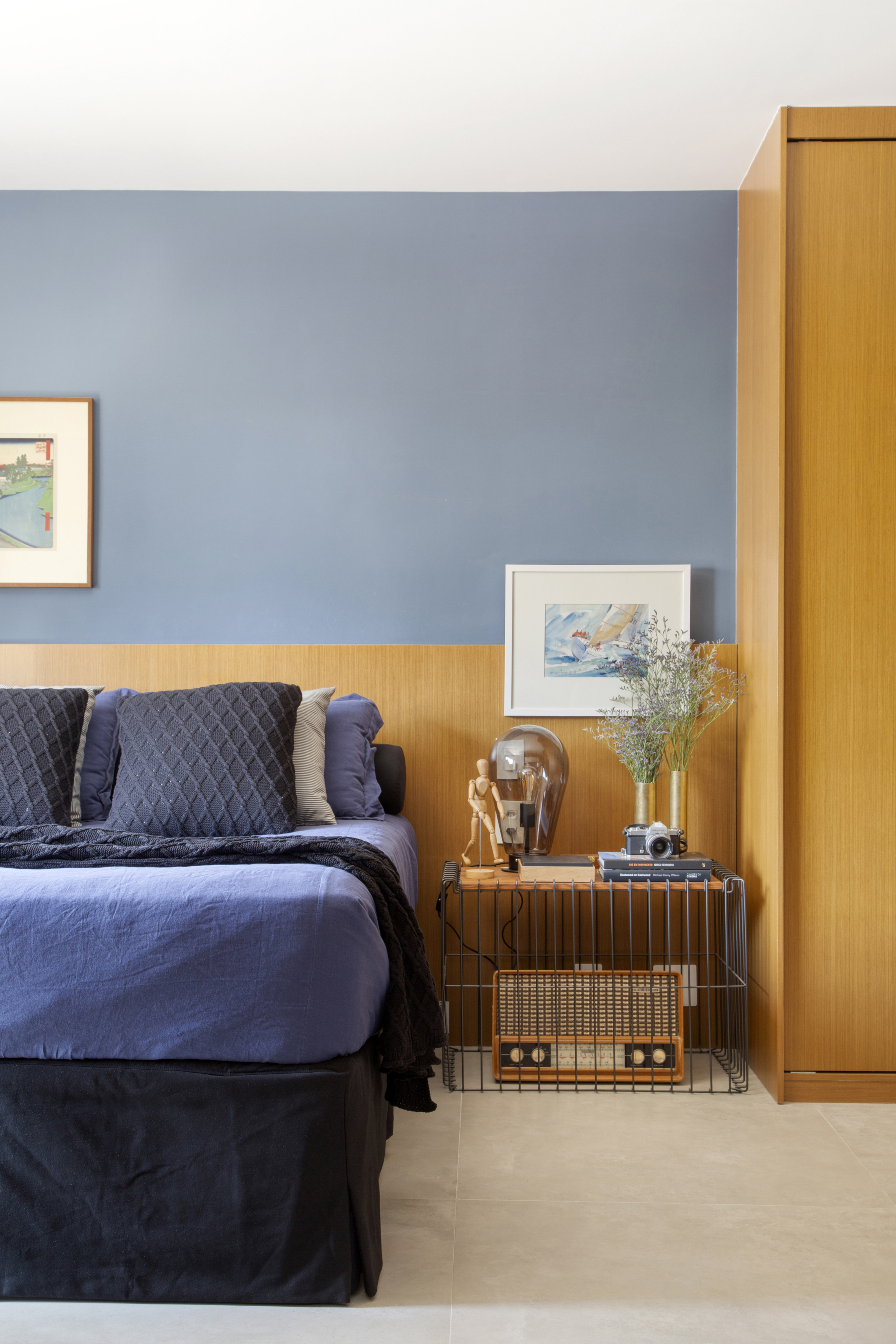 decoração de quarto de casal azul