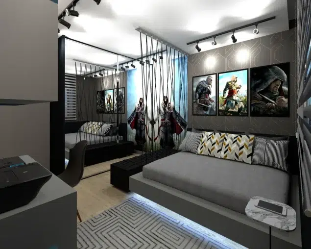 decoração industrial quarto masculina