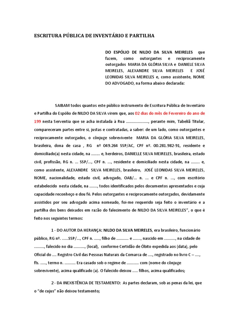 Escritura Pública de Inventário