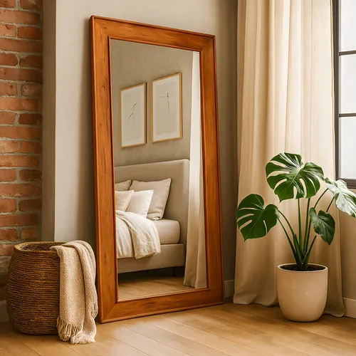 espelho com moldura de madeira de demolição