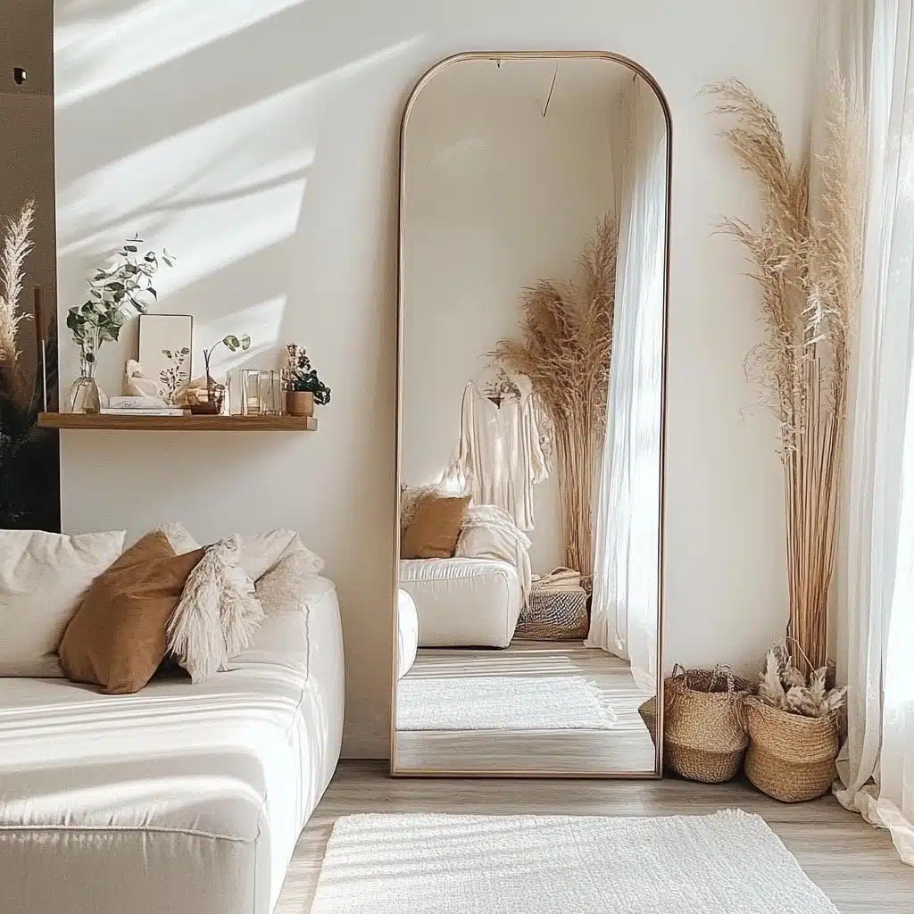 Espelho de chão com prateleiras: Funcionalidade e design para otimizar o quarto