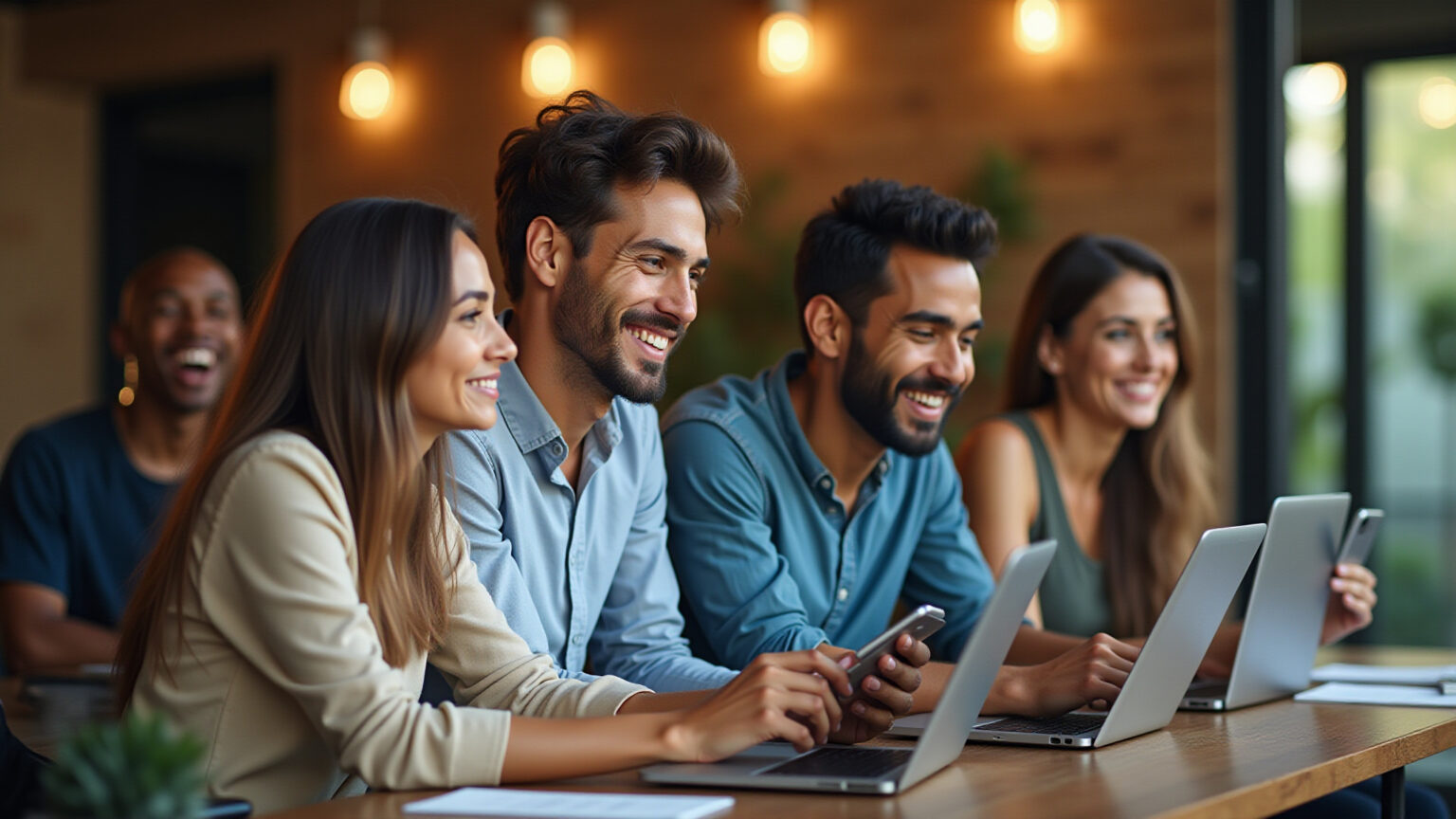 7 formas de encontrar vagas de emprego locais e oportunidades regionais Pessoas buscando vagas de emprego online em coworking.