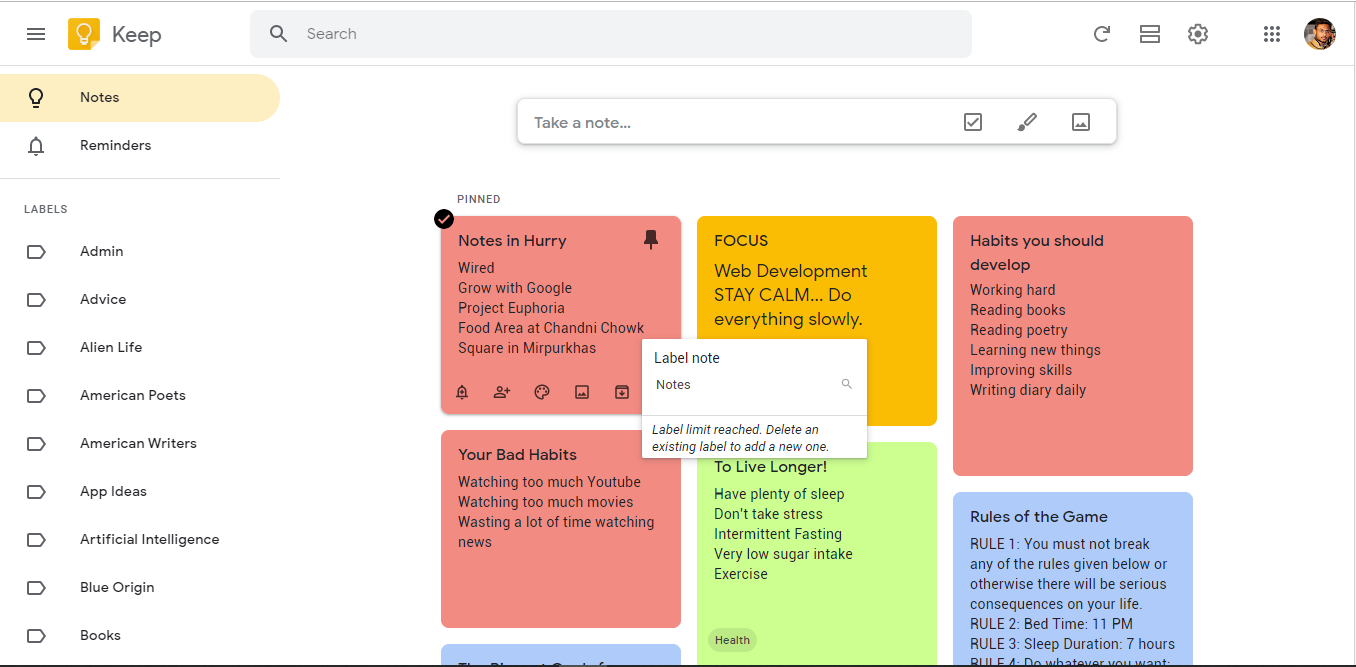 Como otimizar a organização com marcadores no Google Keep