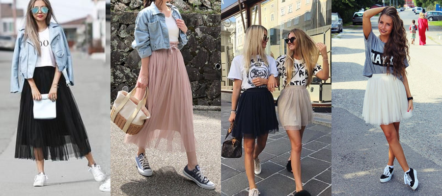 looks com saia de tule