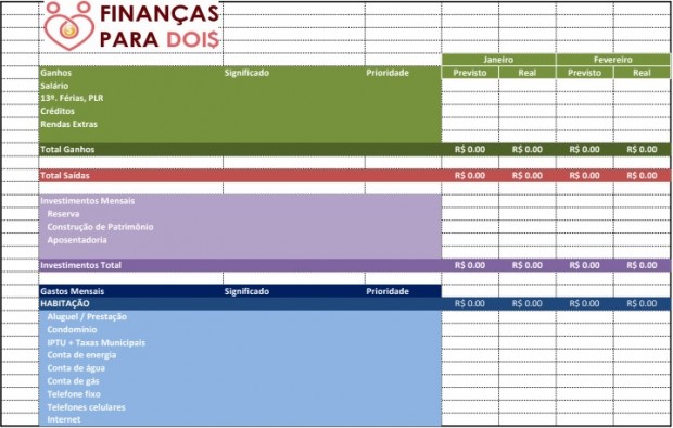 organizar finanças do casal