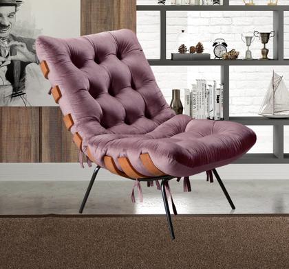 poltrona costela com puff no quarto