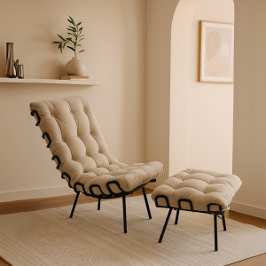 poltrona costela com puff no quarto