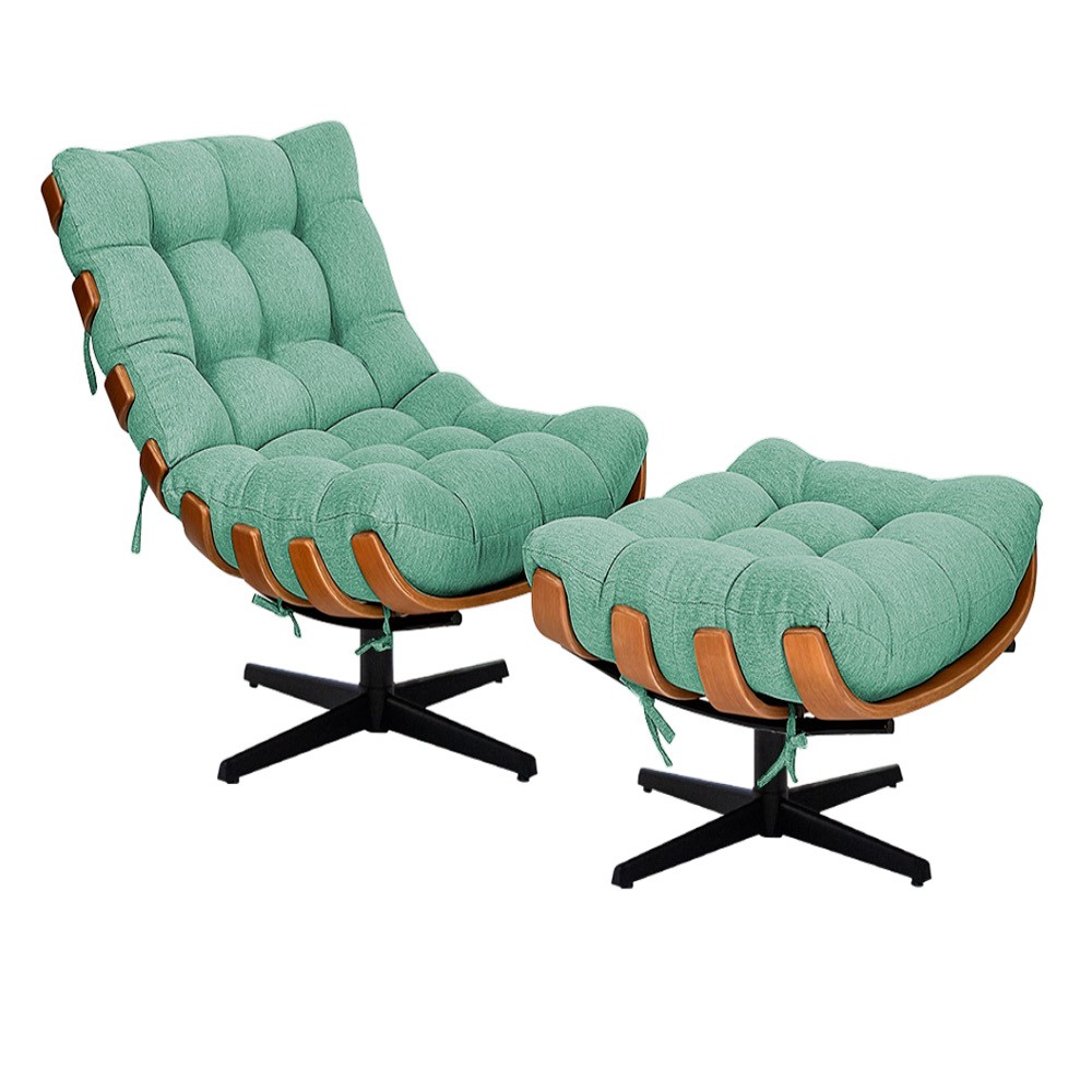 poltrona costela com puff no quarto