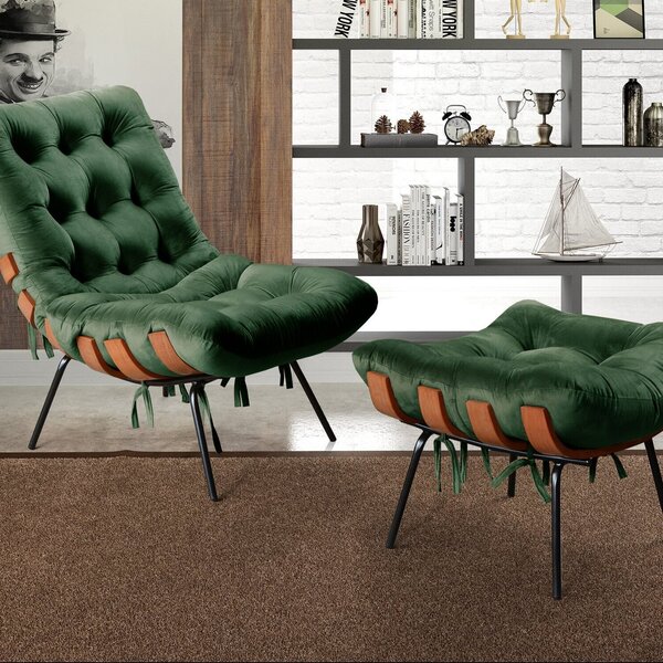 poltrona costela com puff no quarto