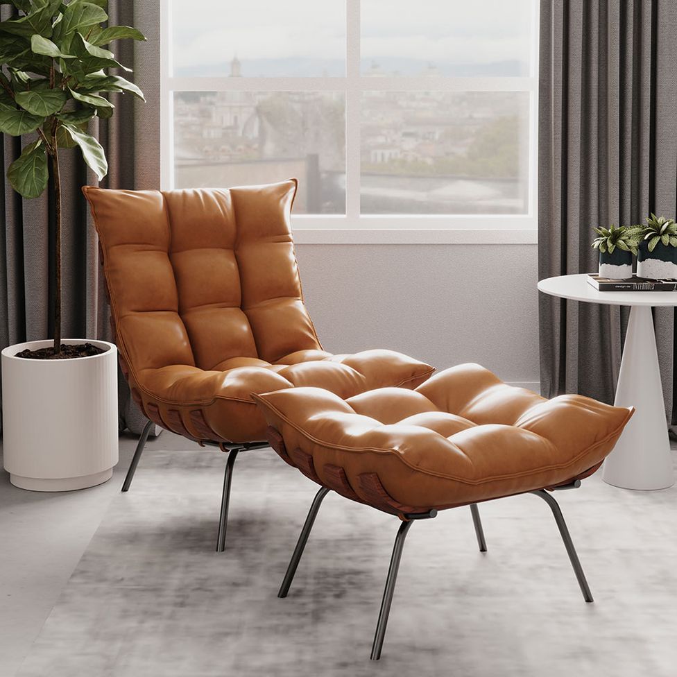 poltrona costela com puff no quarto