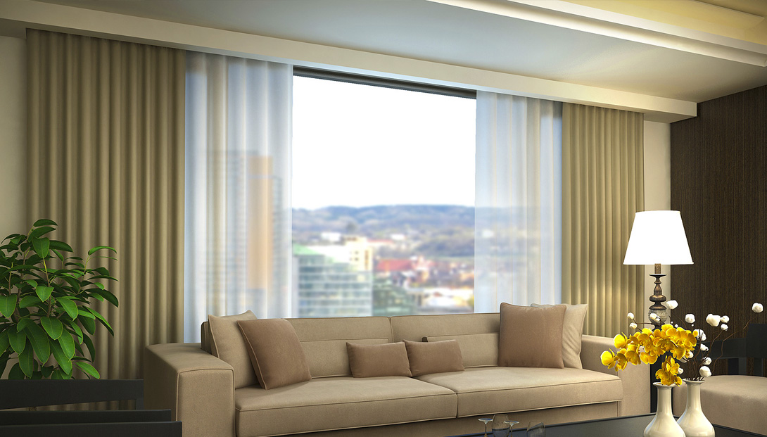 quarto com automação de cortinas