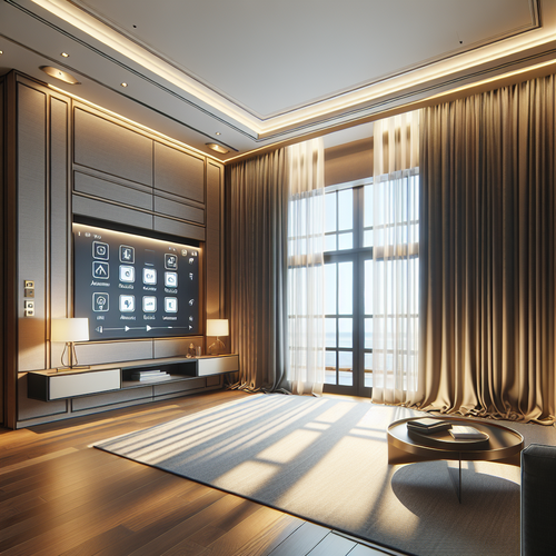 quarto com automação de cortinas