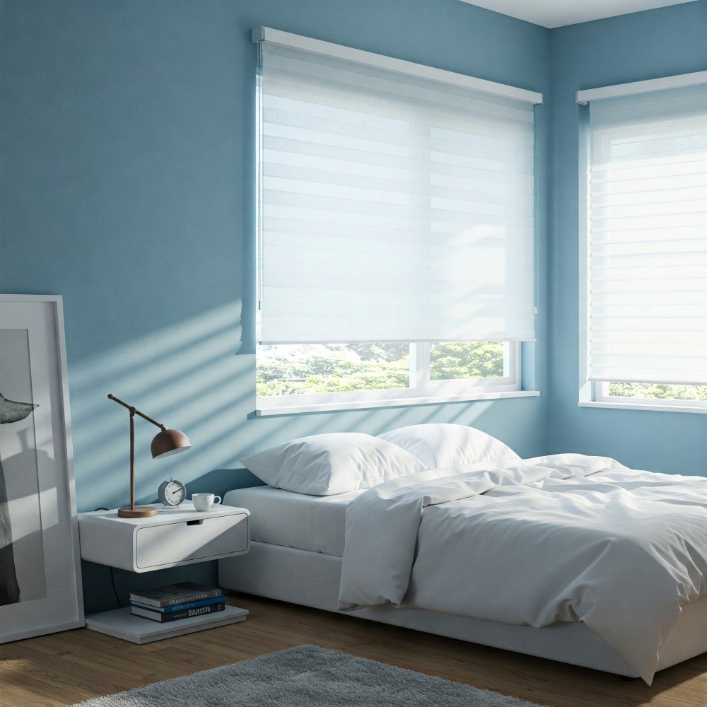 quarto com automação de cortinas