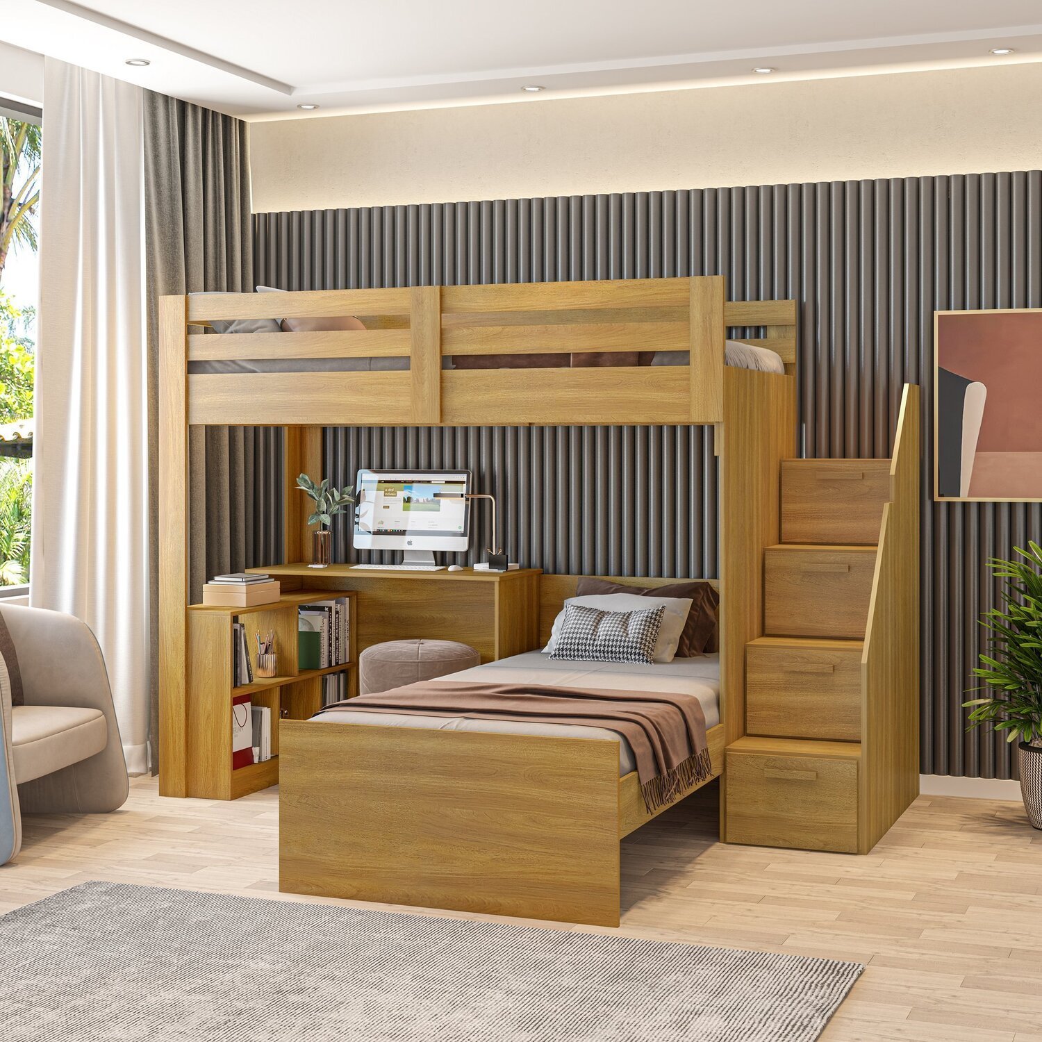 Dicas de Decoração e Iluminação para Beliches com Escrivaninha