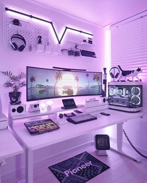 quarto gamer branco e rosa