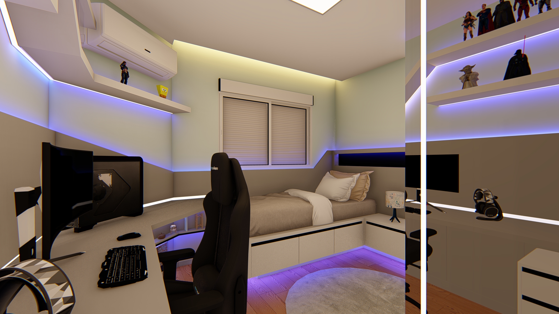 quarto gamer branco e rosa