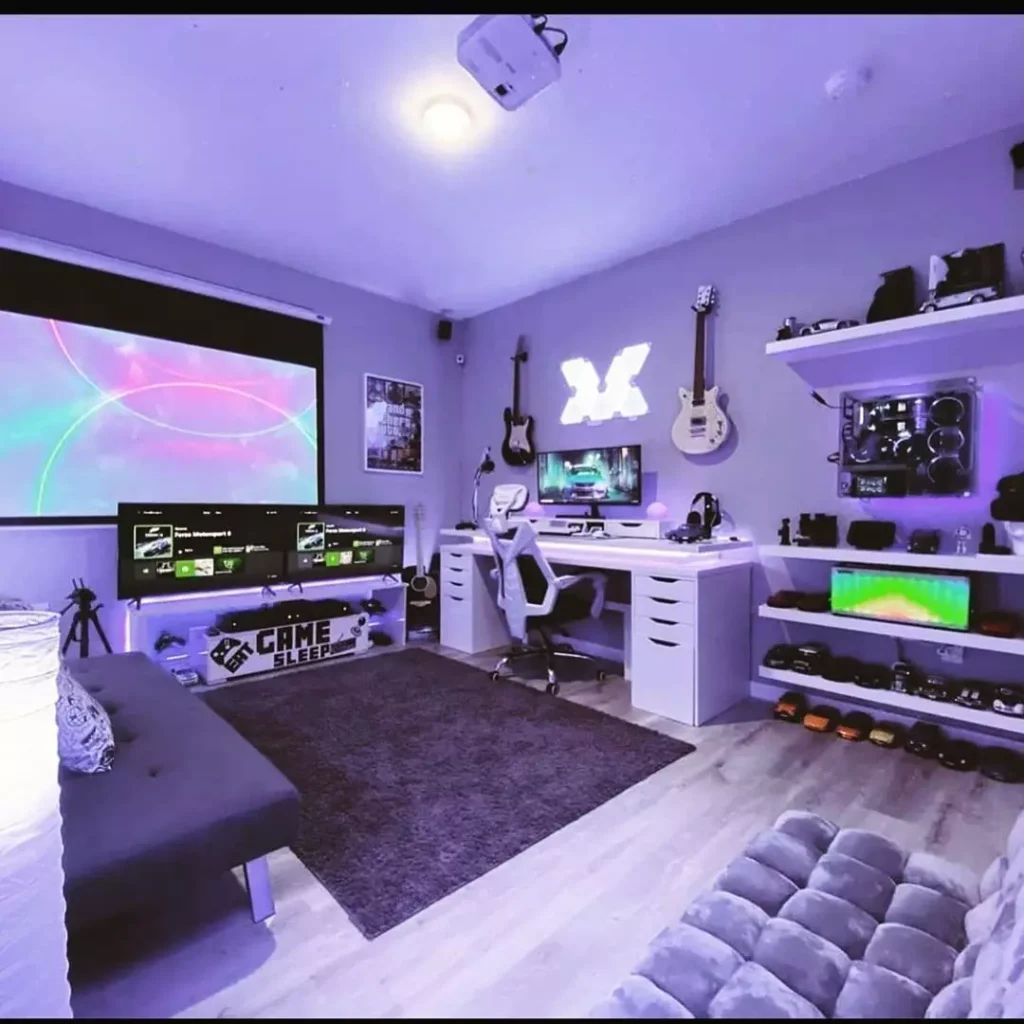 quarto gamer branco e rosa