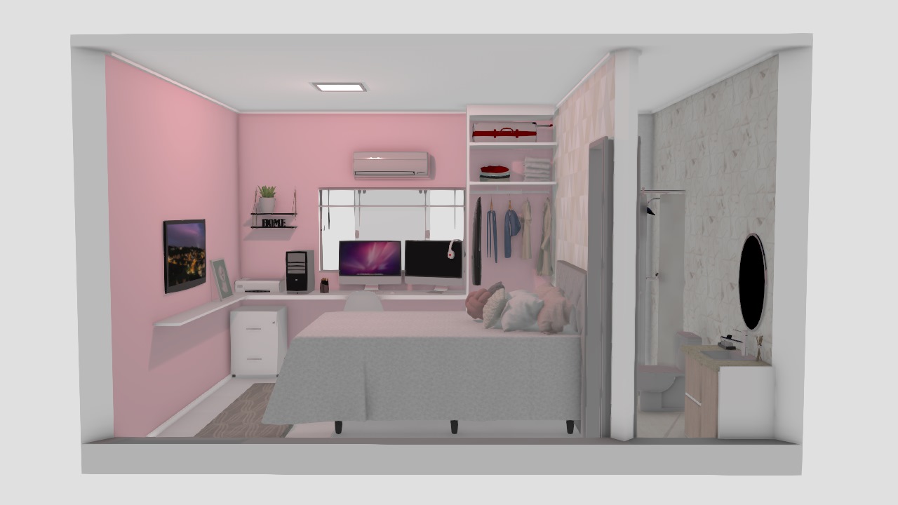 quarto gamer branco e rosa