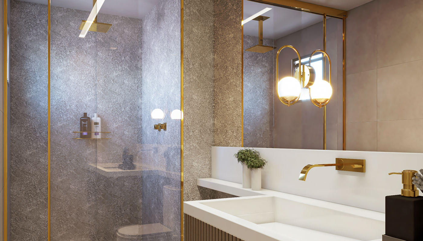 ideias de banheiro dourado para inspirar