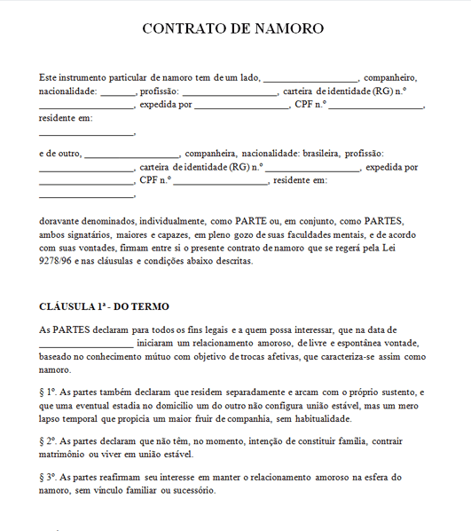 Contrato de Namoro x União Estável