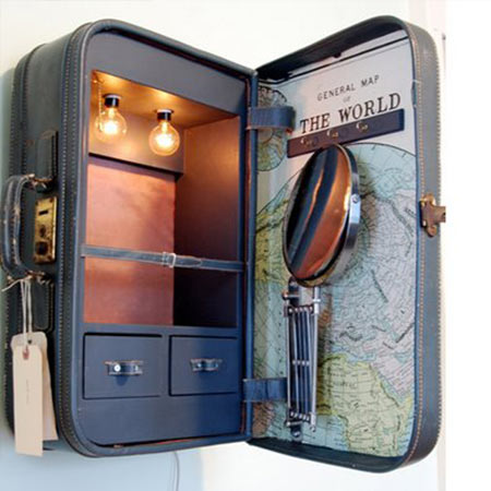 decoração de quarto com malas antigas