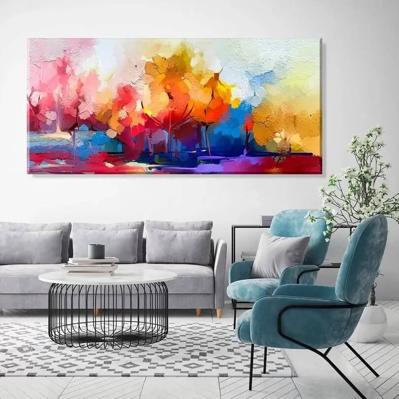 ideias de decoração de quarto com quadros abstratos coloridos