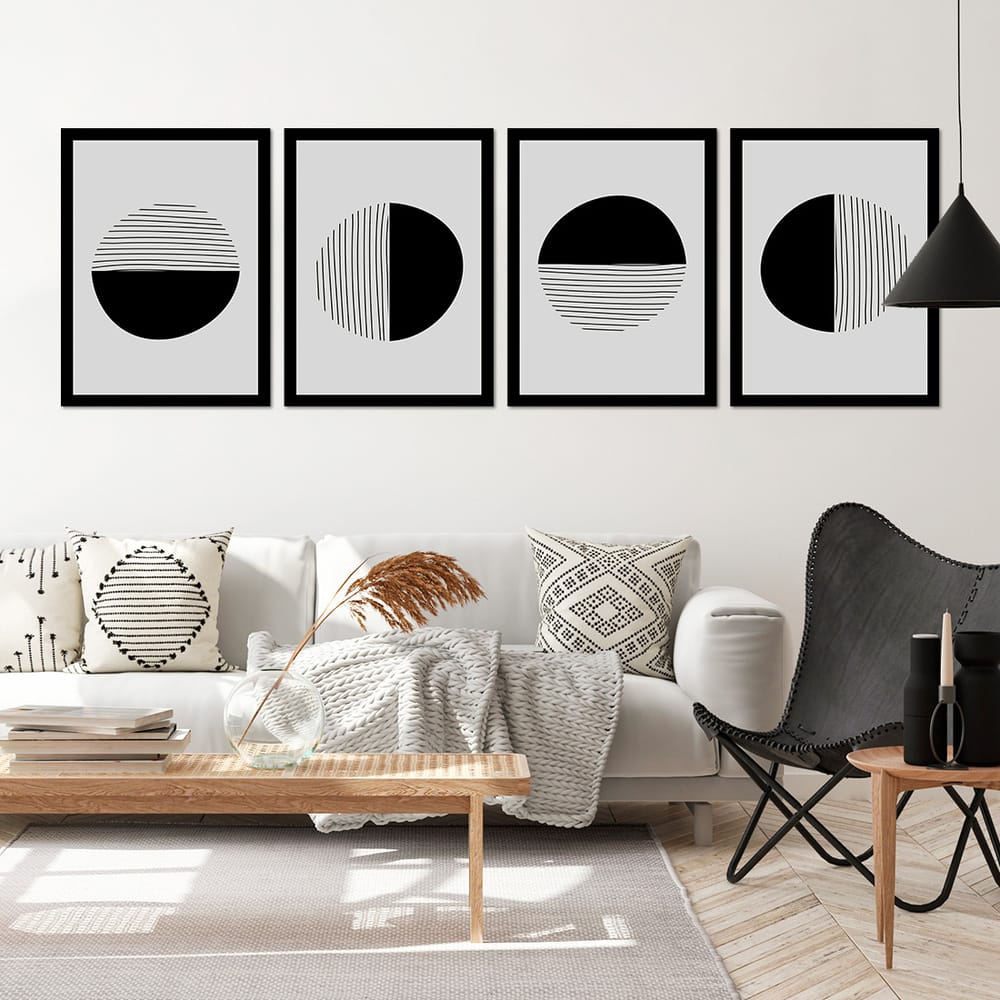 quadros abstratos coloridos vs tons neutros para quarto