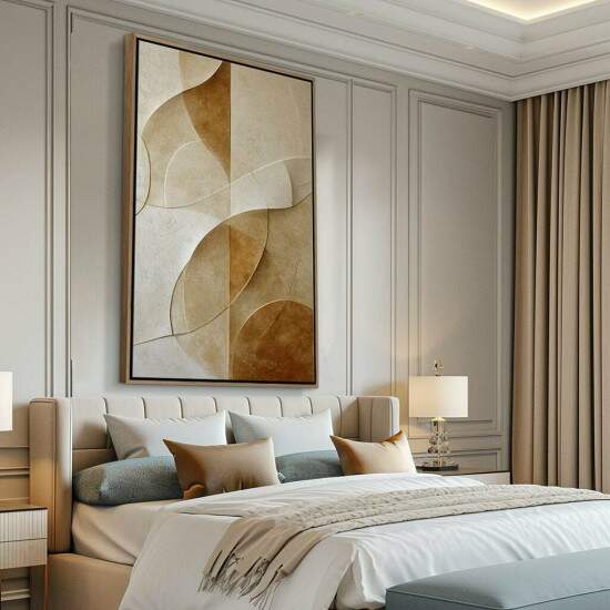 ideias de decoração de quarto com quadros abstratos coloridos