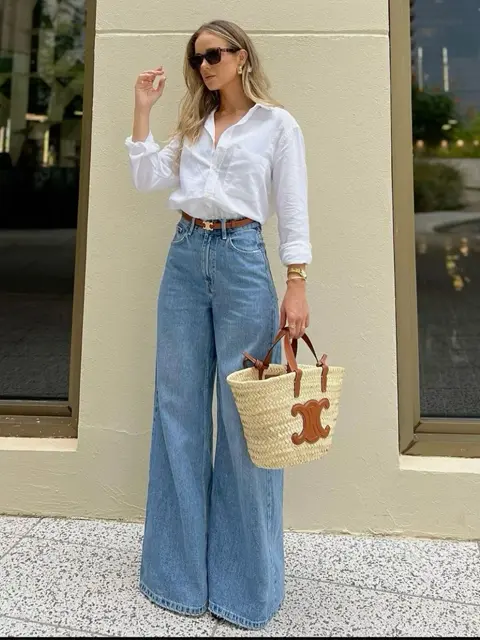 inspiração looks calça pantalona jeans para verão