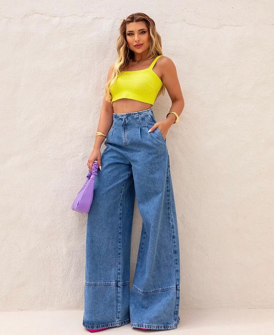 inspiração looks calça pantalona jeans para verão