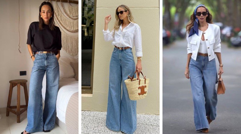 looks com calça pantalona jeans