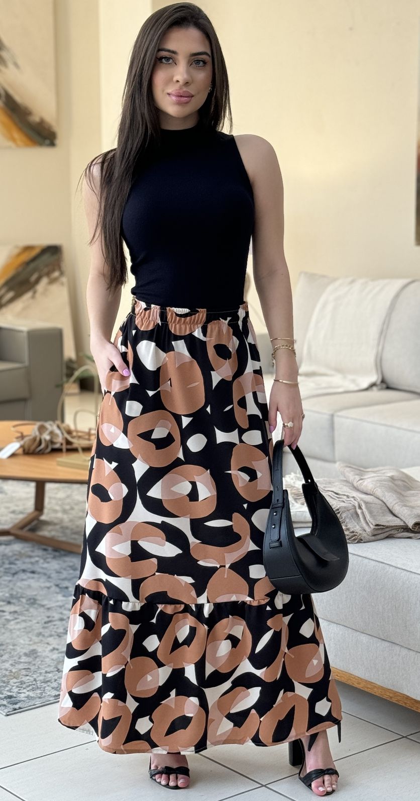 looks saia longa estampada verão 2026