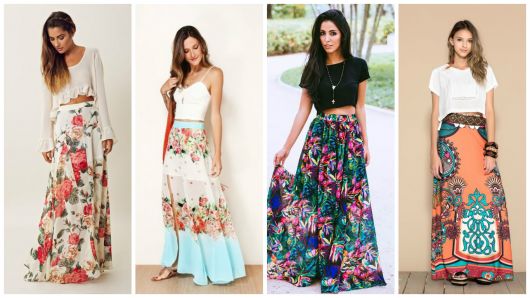 como usar saia longa estampada