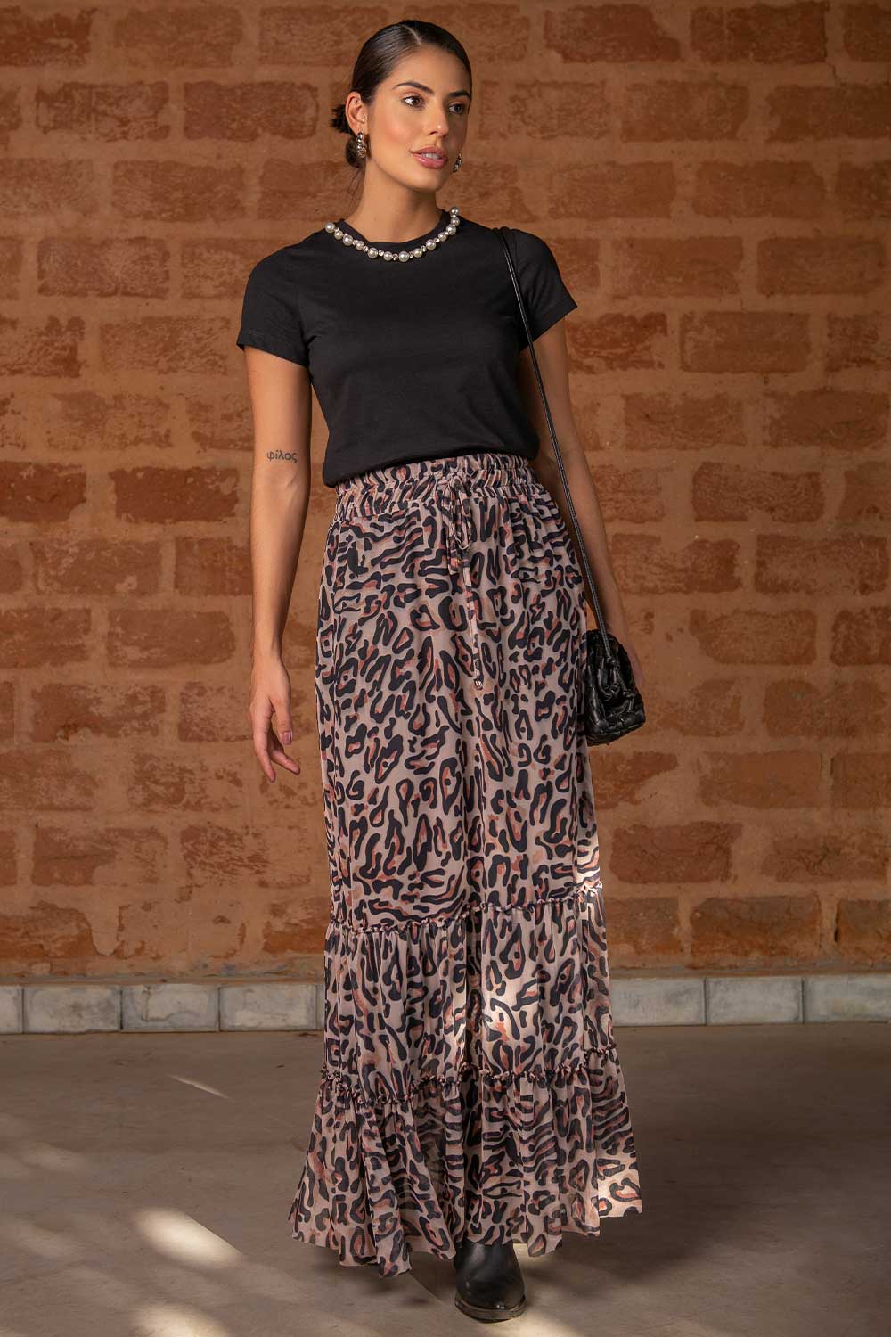 saia longa estampada barata