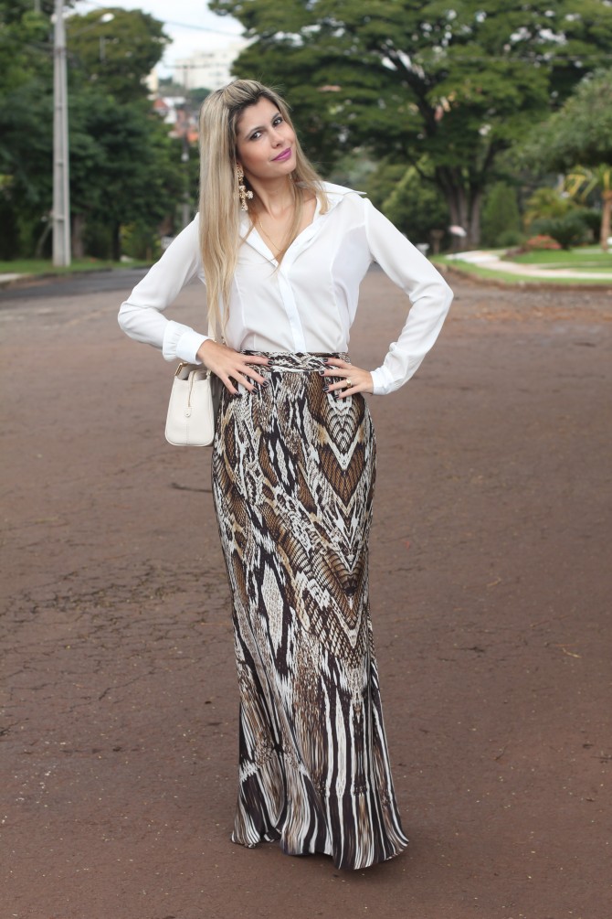 looks saia longa estampada verão 2026