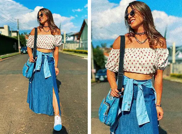 saia longa estampada barata