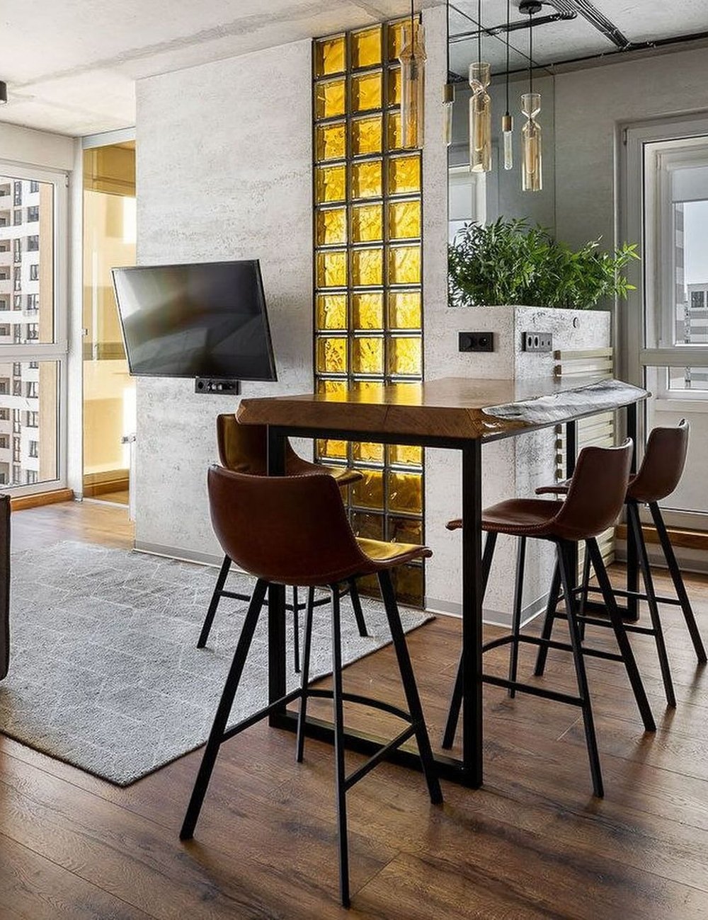 ideias de luminárias de bloco de vidro para sala