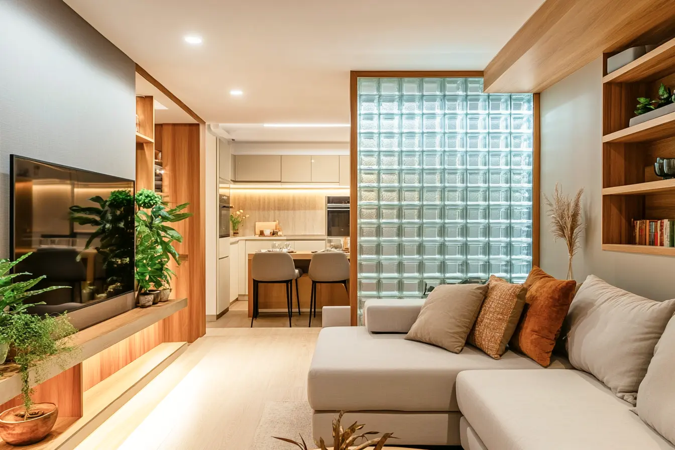 luminária de bloco de vidro com LED RGB