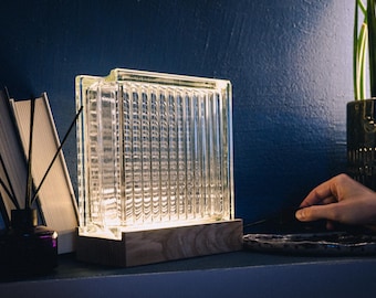 luminária de bloco de vidro com LED RGB