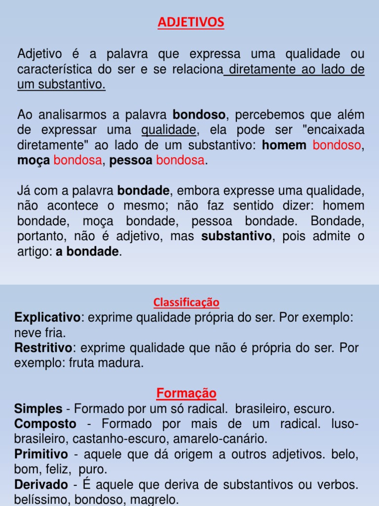substantivo vs adjetivo qual a diferença