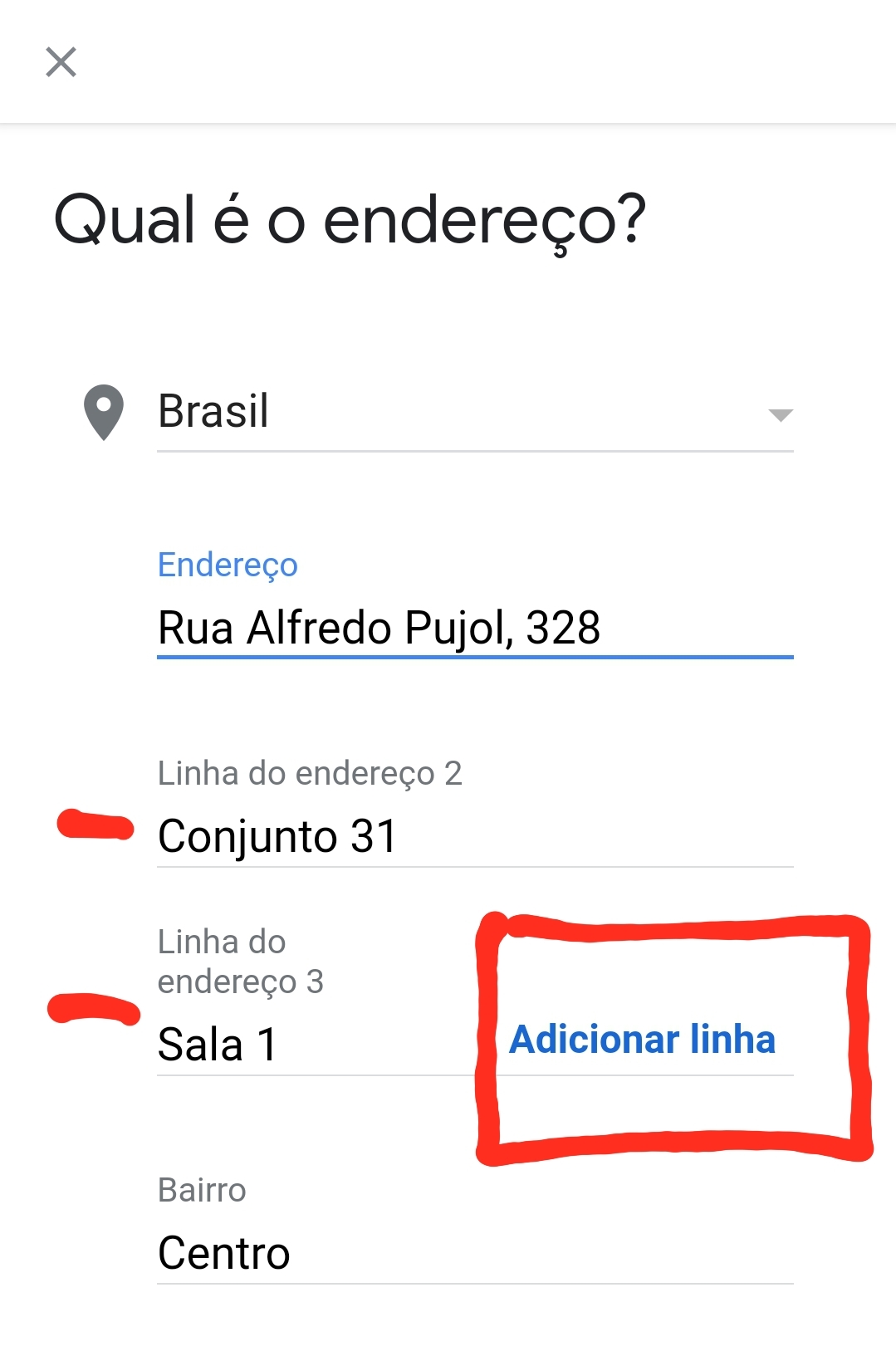 dicas para preencher linha de endereço 1 e 2