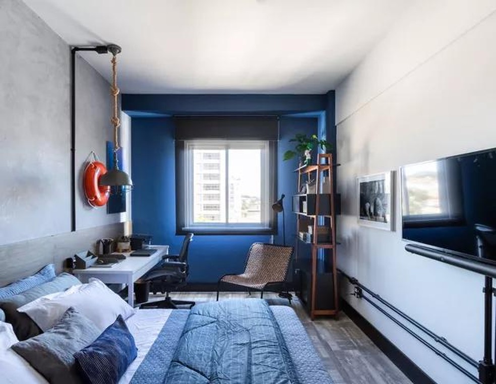 inspiração parede de destaque quarto pequeno