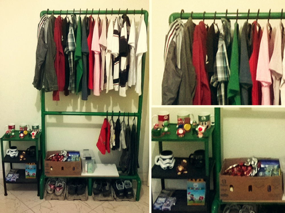 ideias de arara de roupas de cano pvc para quarto pequeno
