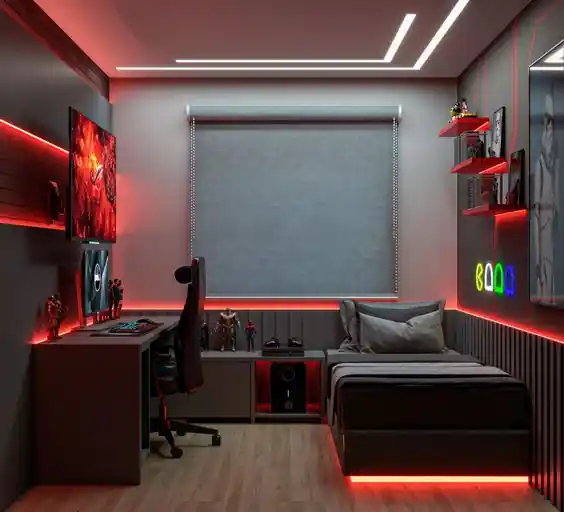 quarto gamer preto e vermelho