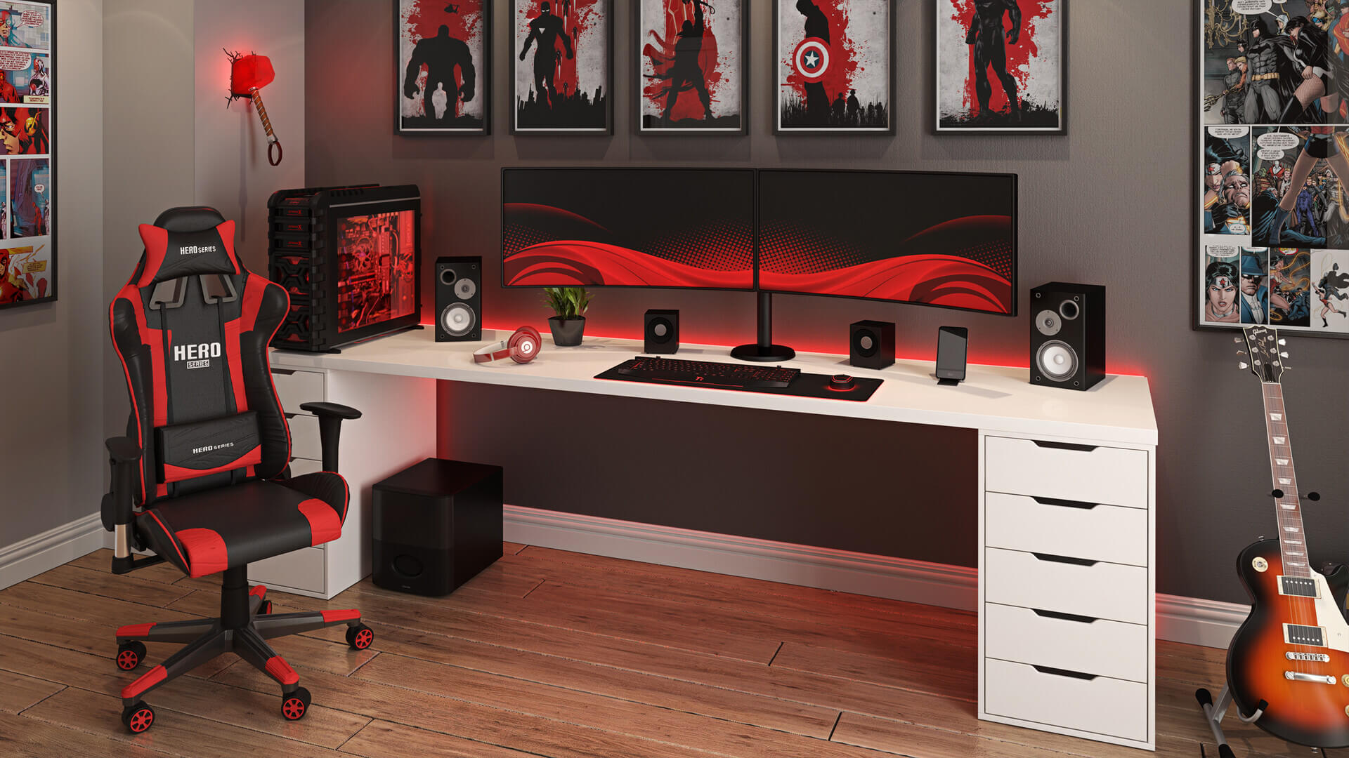 ideias de quarto gamer preto e vermelho