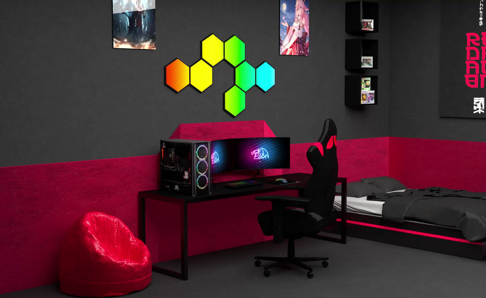 como escolher a iluminação LED para quarto gamer preto e vermelho